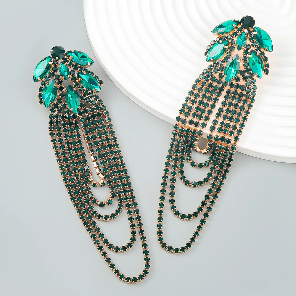 Diamond Flower Chain Tassel Earrings Women's Retro Dinner Model Style