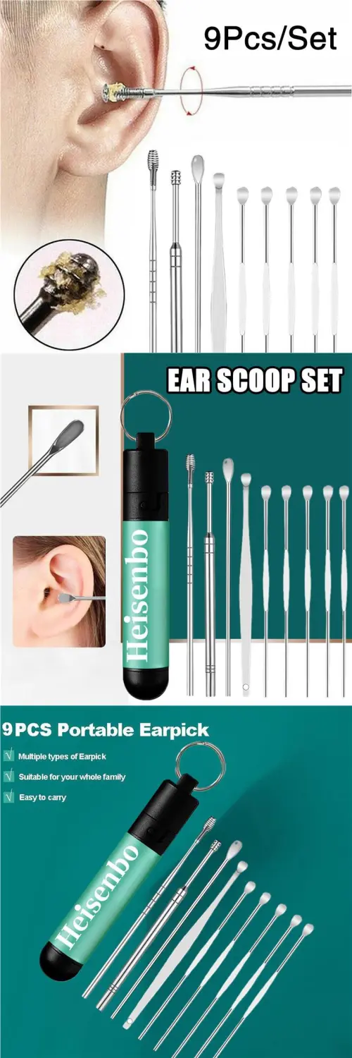 9PCs Steel Ear Buckle Ear Wax Cleaner Spoon Ear Care Ear Wax Removal Kit
