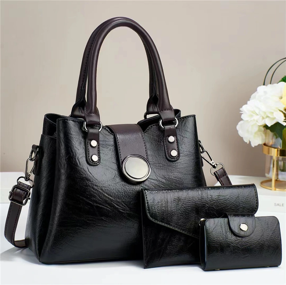 Women's Fashion Simple Large Capacity Shoulder Messenger Handbag Three-piece Set