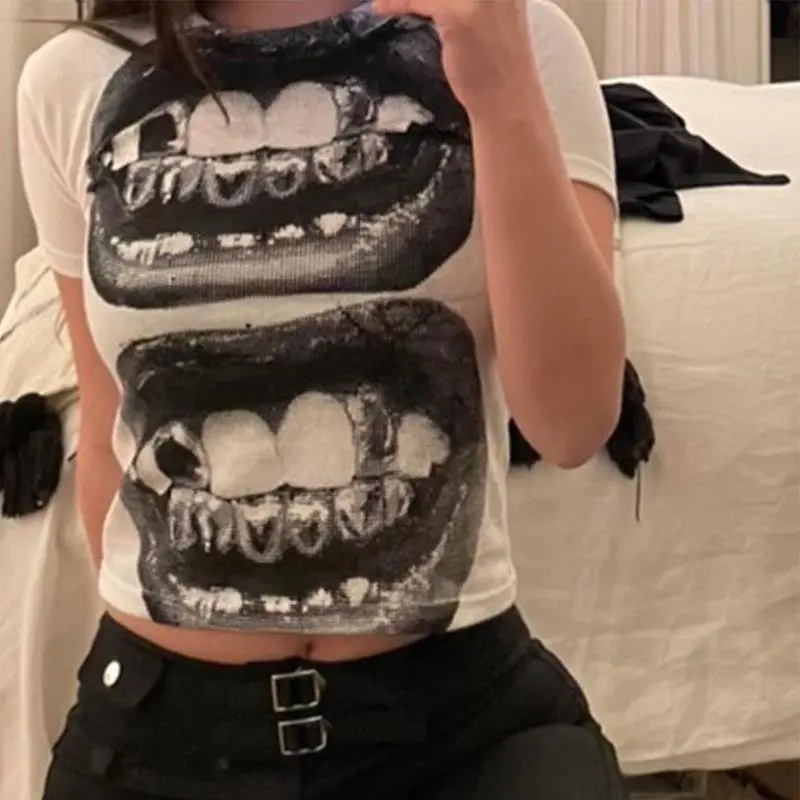 Women's Club Wholesale Lip Printings Cropped Top