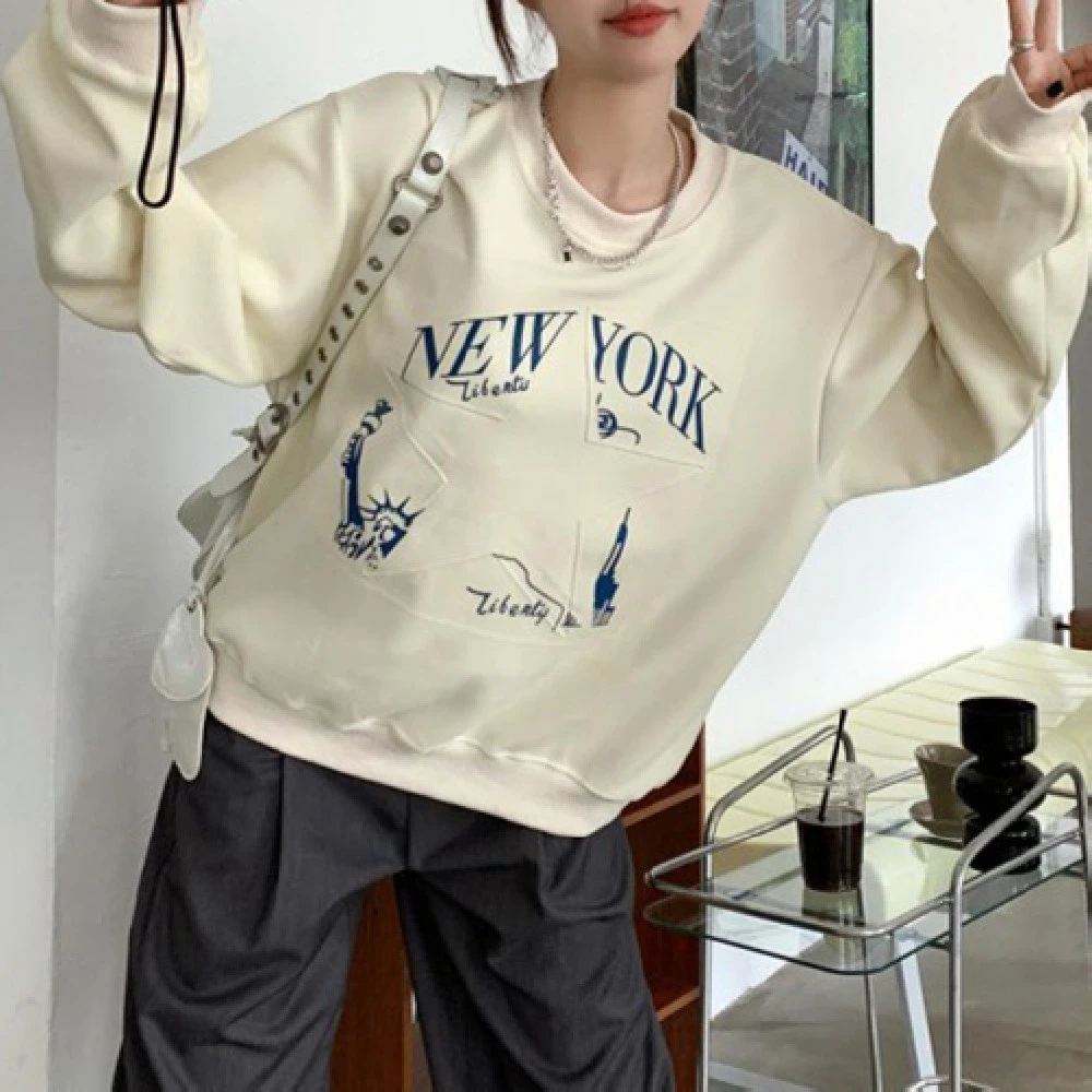 Printed Sweater Early Autumn New Retro Loose All-matching Slimming Top Women's Fashion