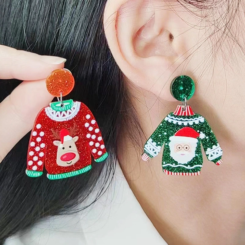 Red Sweater Christmas Earrings Cute Elk Female