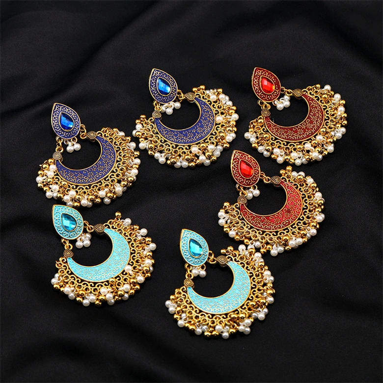 Vintage Indian Style Hollow Bell Pendant Earrings