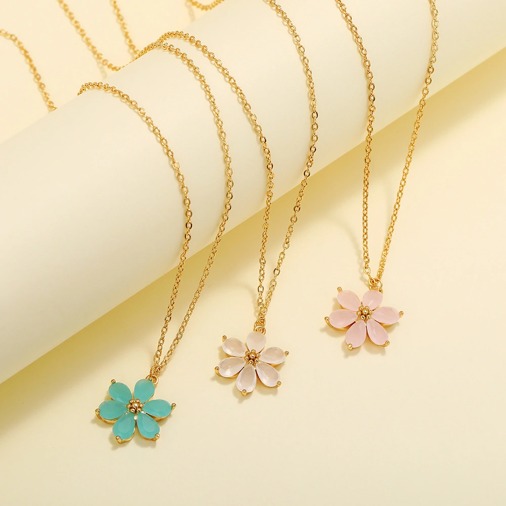 Korean Color Hexapetalous Flowers Clavicle Chain