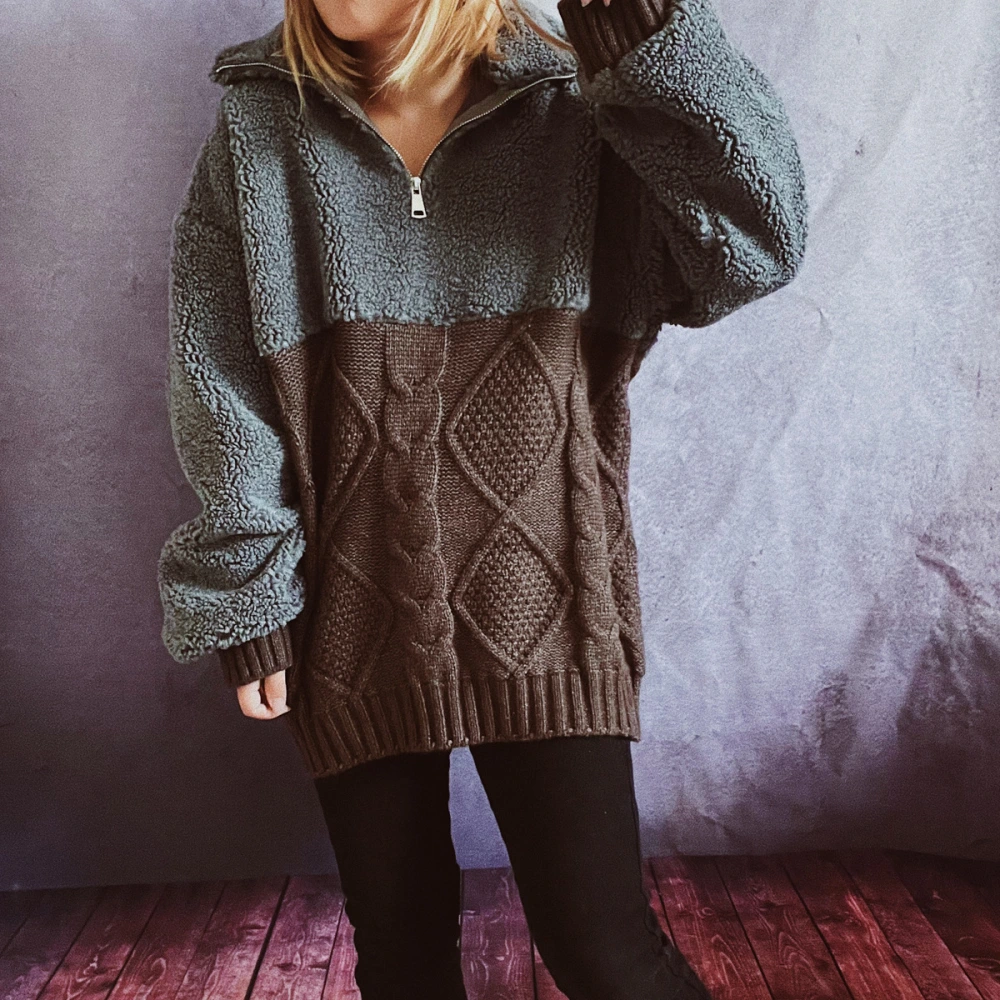 Thick Warm Stand Collar Lamb Wool Twist Rhombus Sweater