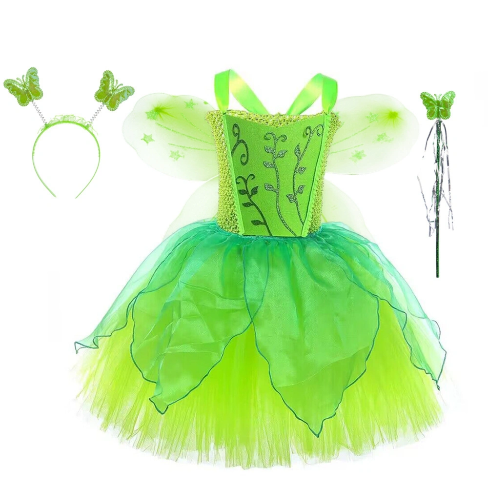 Girls Cosplay Costume Tulle Dress Butterfly Wings Hair Hoop Wand