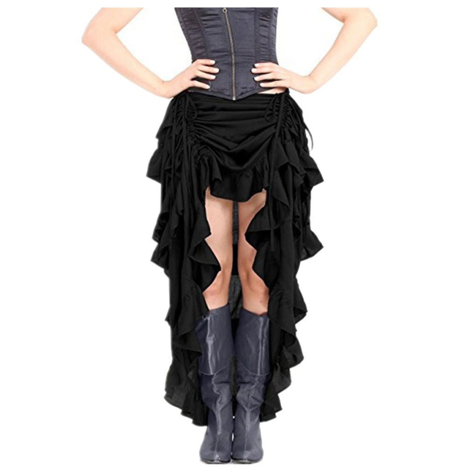 Women Medieval Costumes High Low Pirate Skirt Ruffles Steampunk Skirt 