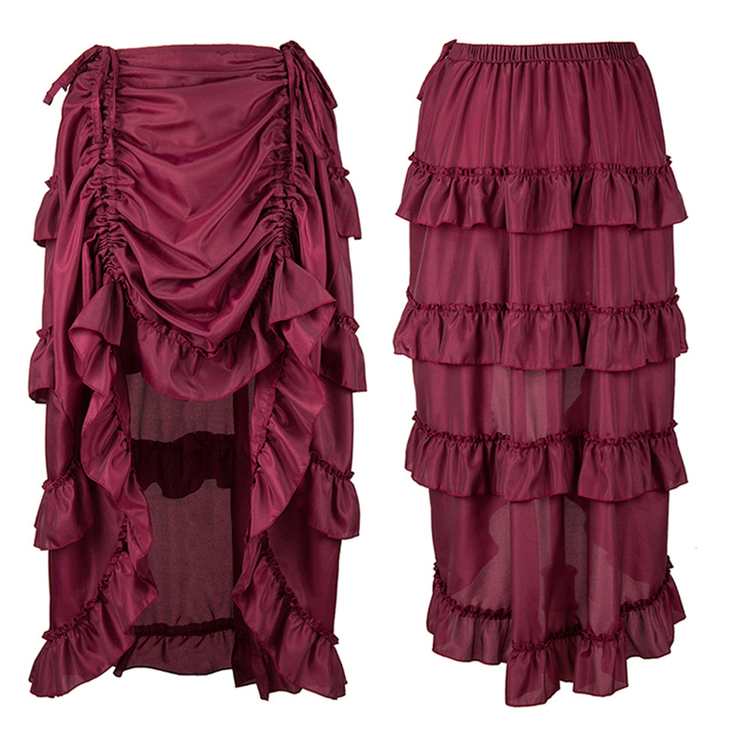 Women Medieval Costumes High Low Pirate Skirt Ruffles Steampunk Skirt 