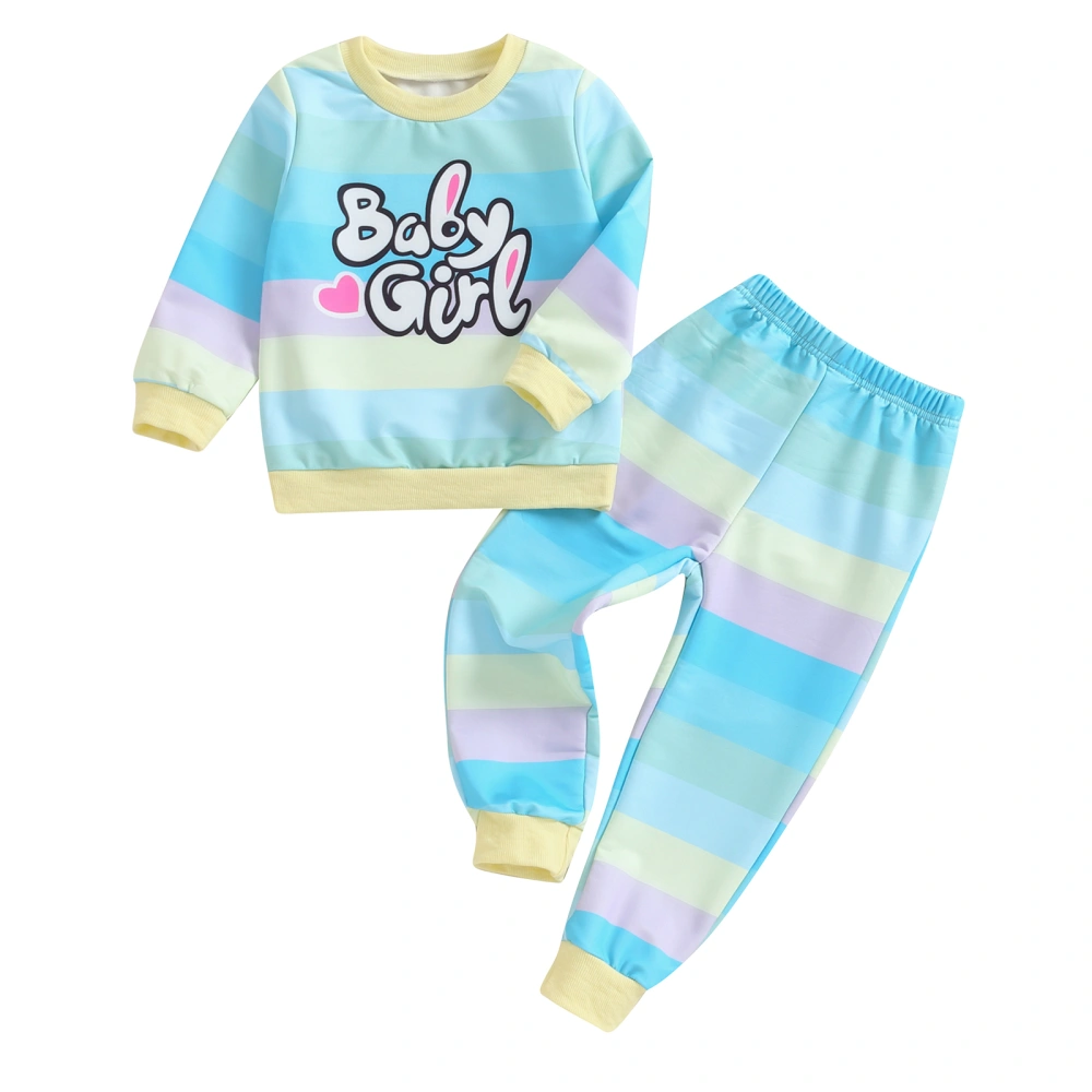 Toddler Girls 2 Piece Outfit Rainbow Striped Sweatshirt and Pants