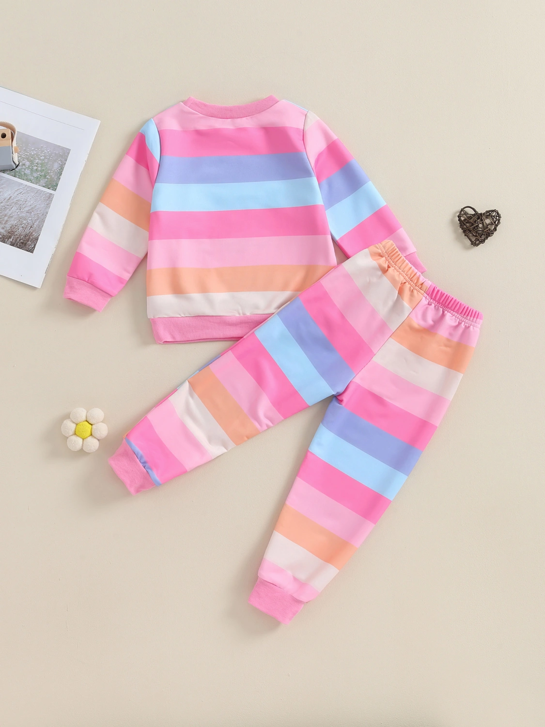 Toddler Girls 2 Piece Outfit Rainbow Striped Sweatshirt and Pants
