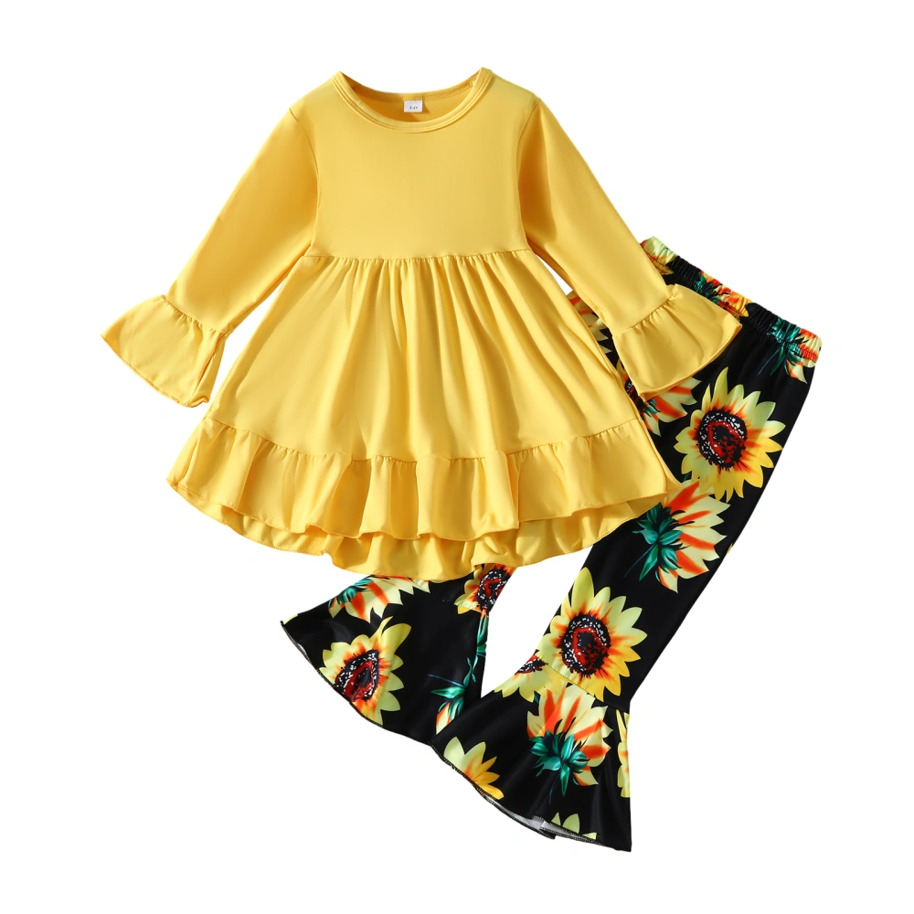 Toddler Girls 2 Piece Outfits Shirt and Sunflower Print Flare Pants