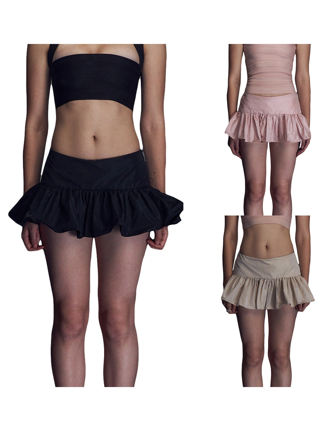Women's Ruffled Short Skirt, Solid Color Low Waist A-Line Mini Skirt