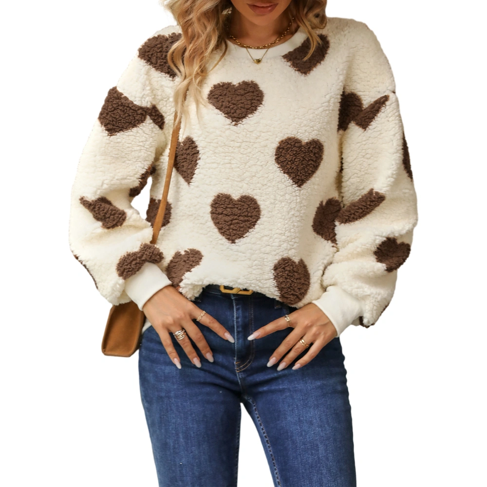 Women Sweatshirt, Long Sleeve Crew Neck Furry Heart Hoodie Pullover