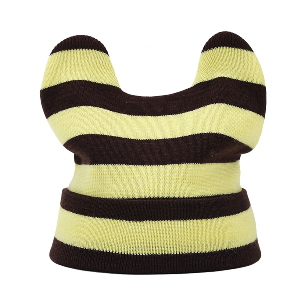 Women Fashion Beanie Cute Cow Ears Vintage Stripe Knitted Hat