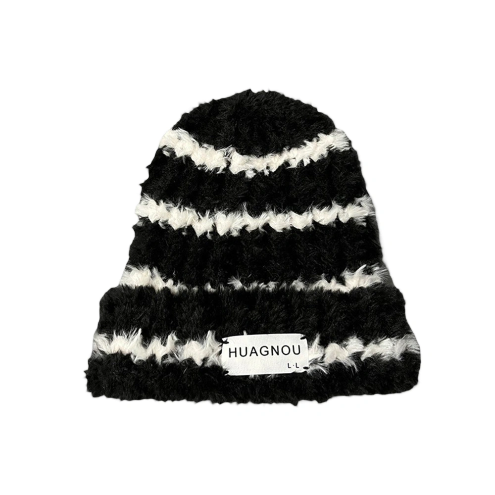 Women Winter Warm Beanie Hat Plush Striped Slouchy Bucket Hat