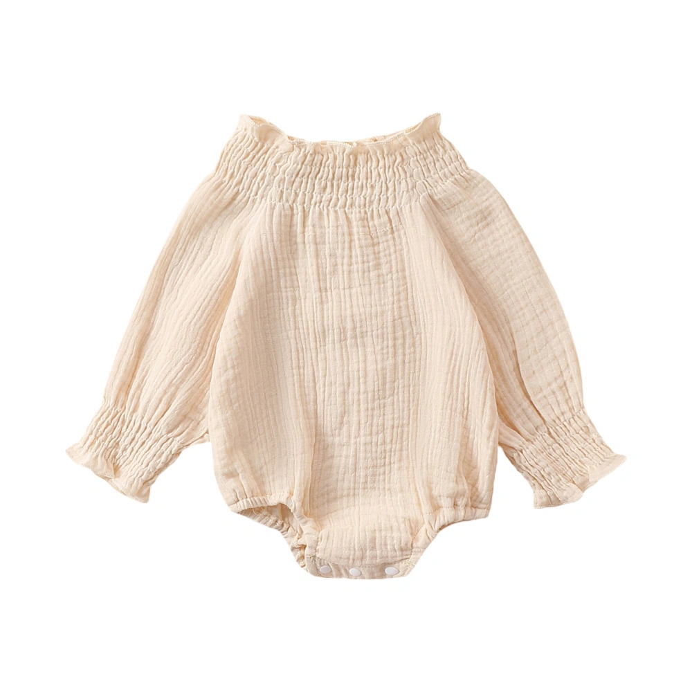 Baby Girls Romper, Long Sleeve Pleated Solid Fall Bodysuit Clothes