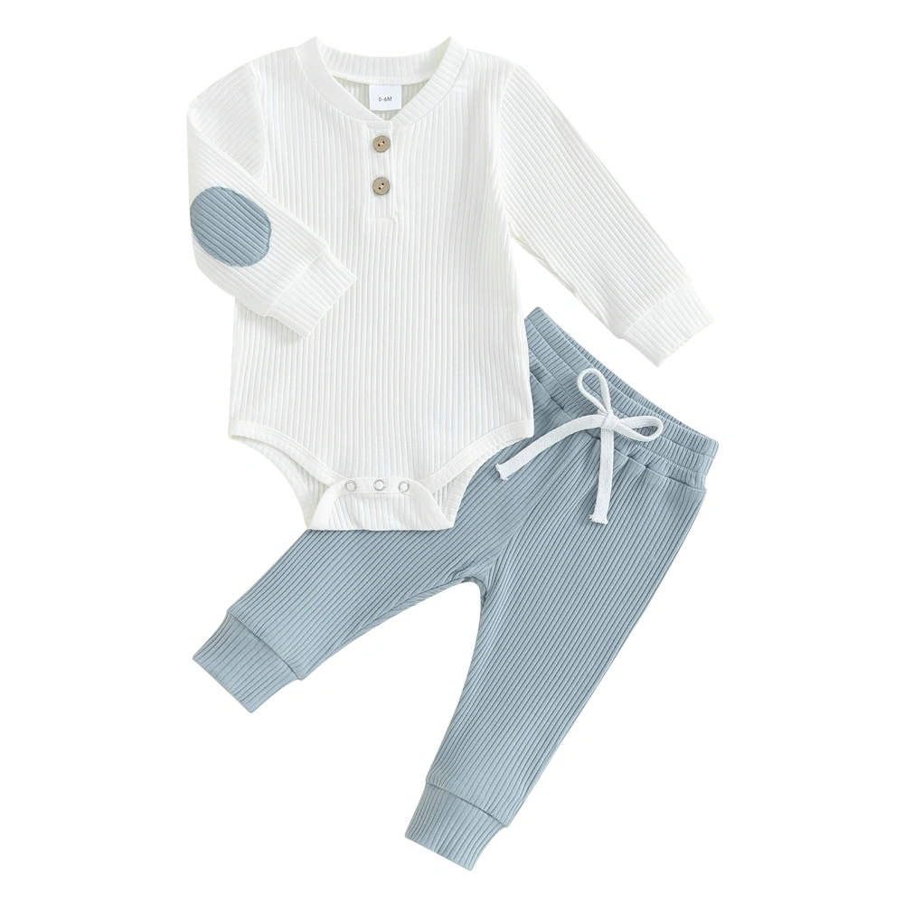 Baby Boys Pants Set, Long Sleeve Contrast Color Romper with Pants