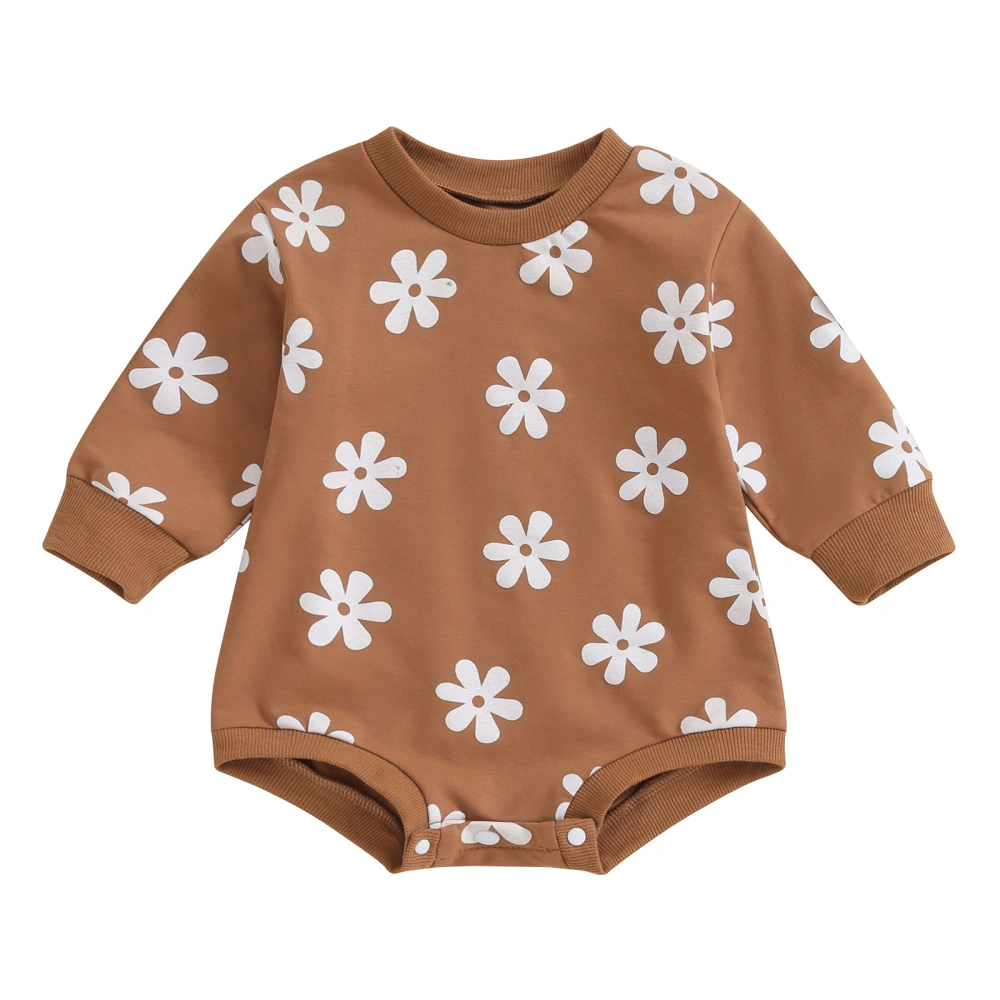 Baby Girls Romper, Long Sleeve Flower Print Casual Fall Bodysuit