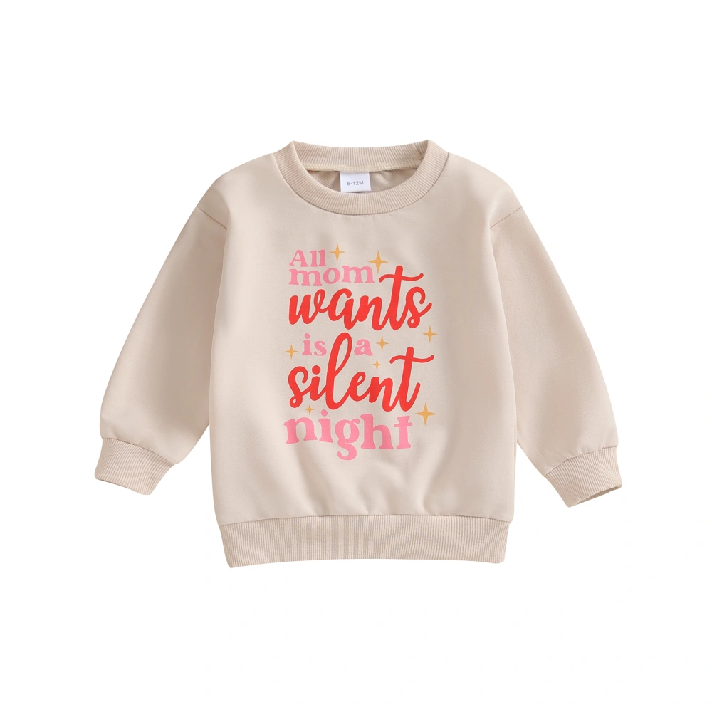 Girls Boys Christmas Long Sleeve Crewneck Letter Print Loose Pullover