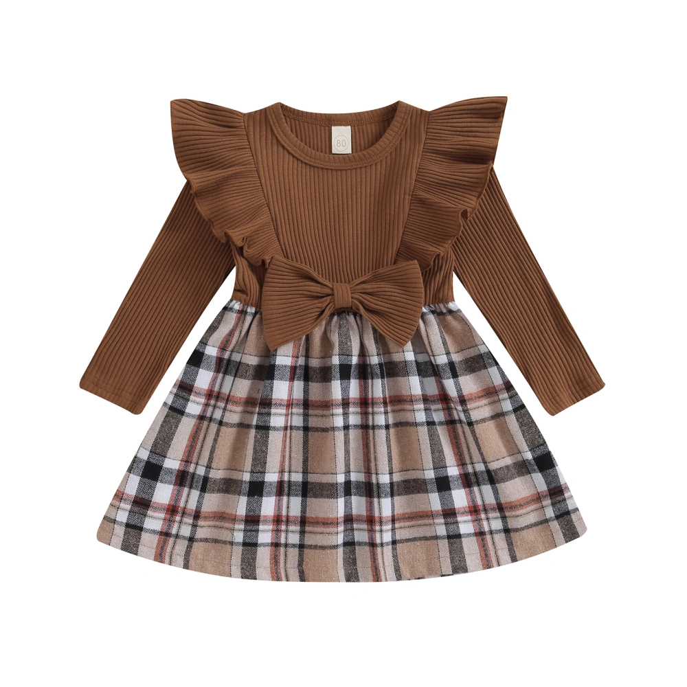 Kids Girl Long Sleeves Dress Casual Plaid Print Princess A-Line Dress 