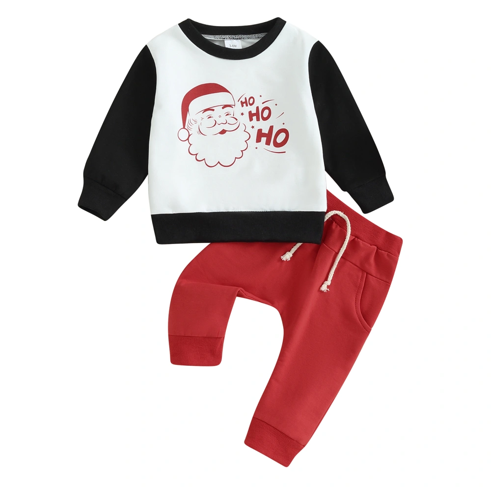 Boy Long Sleeve Letter Santa Claus Print Tops Red Drawstring Pants Set