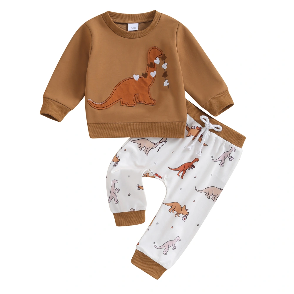 Boys Long Sleeve Dinosaur Print Sweatshirt and Drawstring Pants Sets  