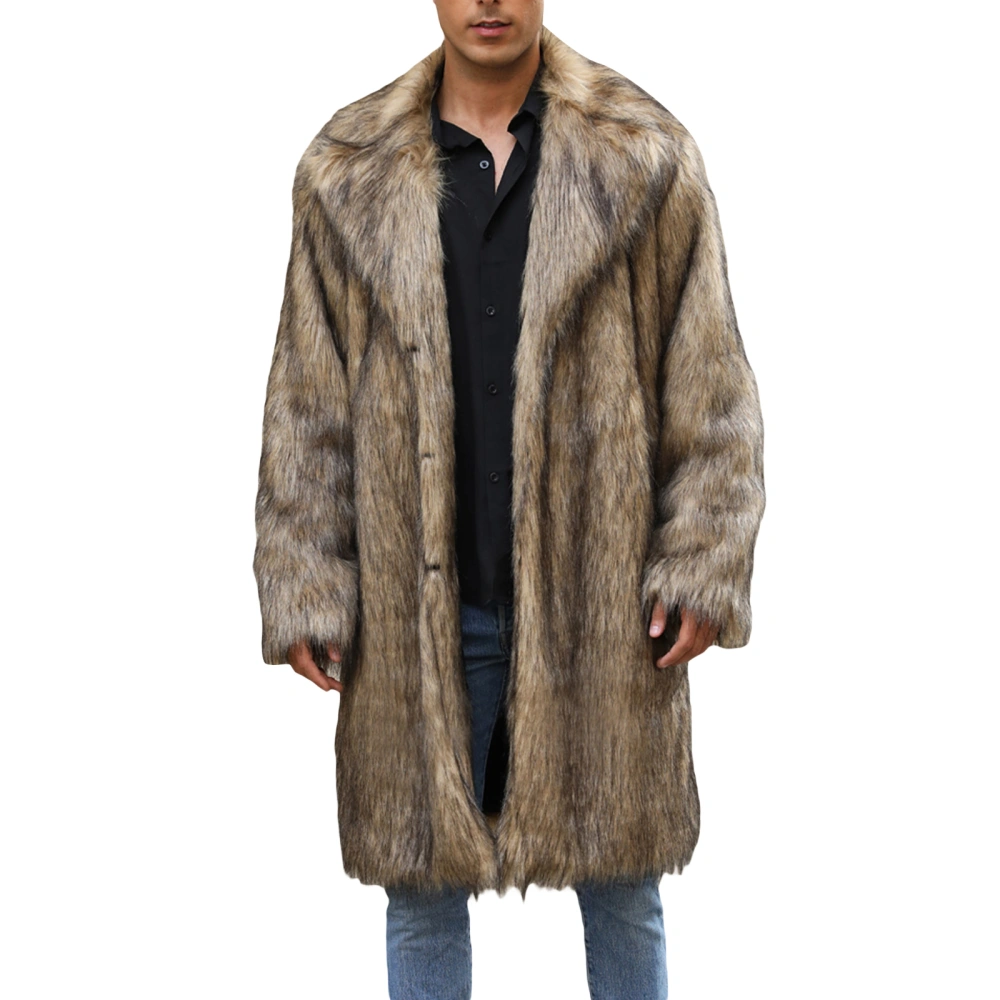 Men's Luxury Faux Fur Coat Jacket Lapel Buttons Long Sleeve Overcoat