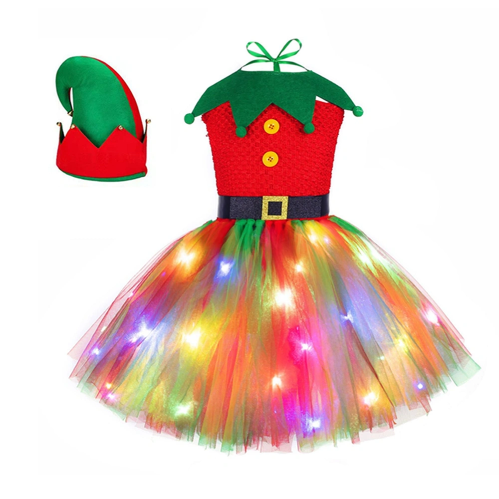 Girls Elf Costume LED Cosplay Tulle Dress with Hat for Cosplay Party