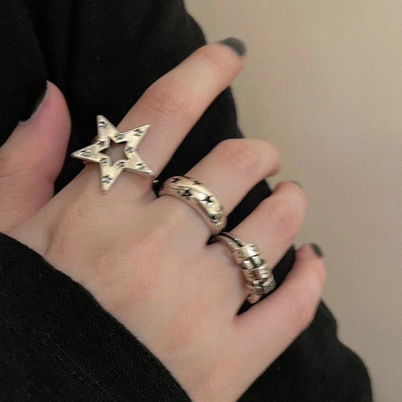 Open Rings for Women Vintage Star Rings Punk Style Chunky Rings