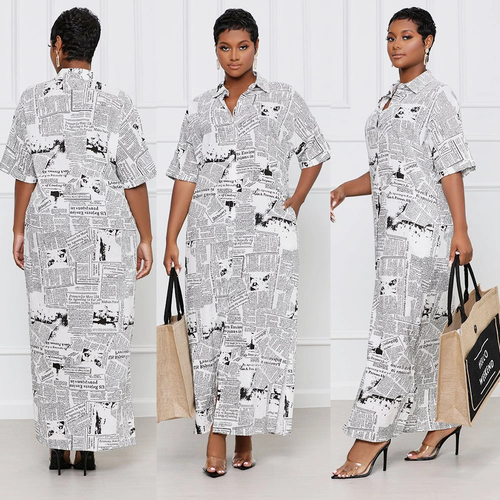 Women's Fashionable Printed Newspaper Dress