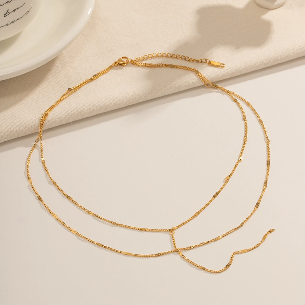Versatile Simple 18K Gold Stainless Steel Double-layer Y-shaped Necklace