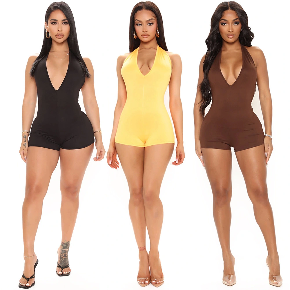 Women's Fashion V-neck Halter Backless Jumpsuit