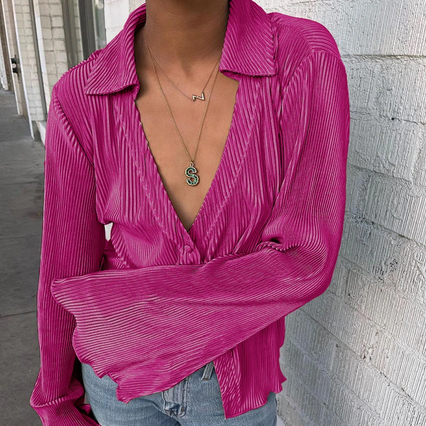Retro Long Sleeve Pleated Shirt Women's Spring New Bell Sleeve