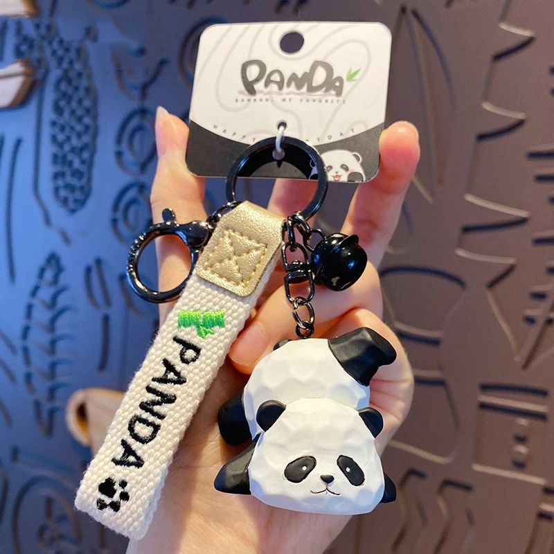 Resin Wood Carving Panda Keychain Pendant