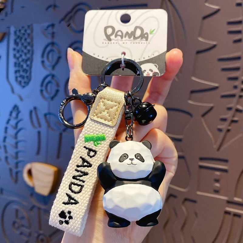 Resin Wood Carving Panda Keychain Pendant