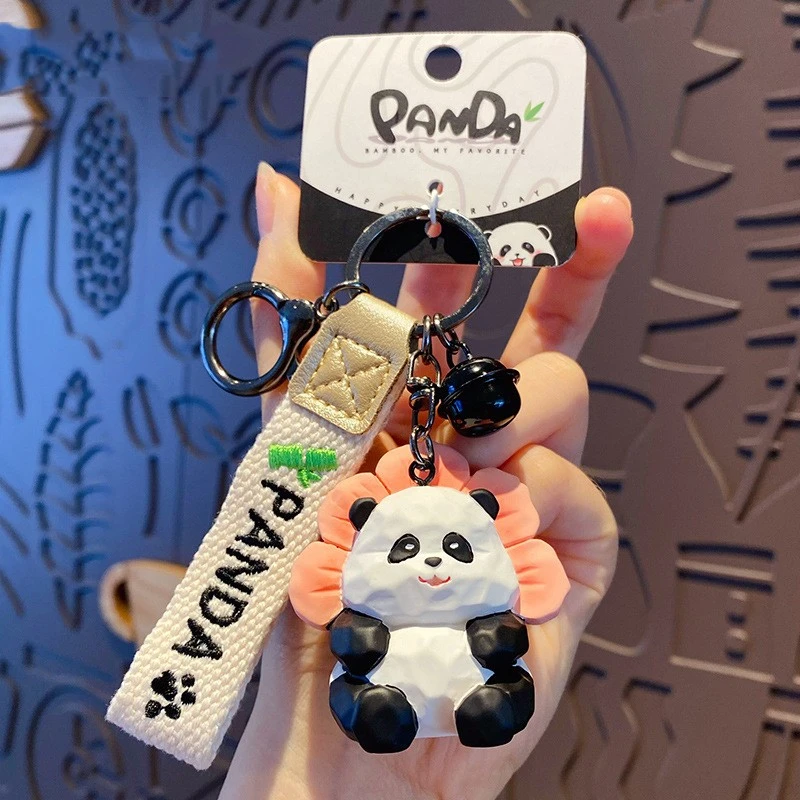 Resin Wood Carving Panda Keychain Pendant