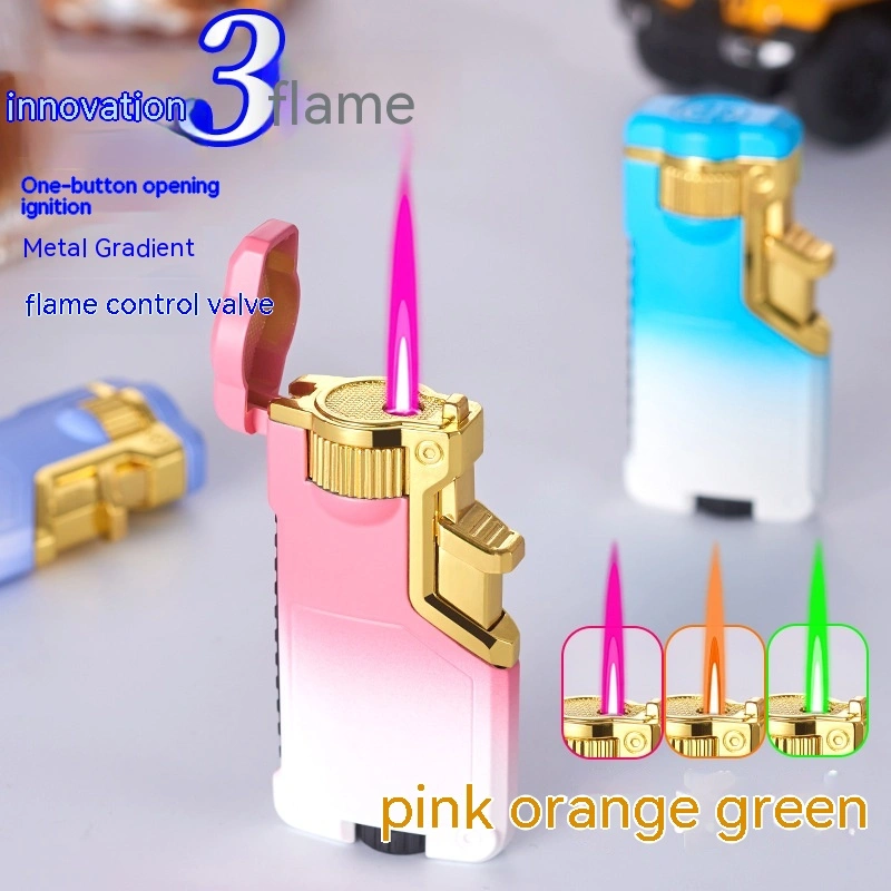 Three-color Flame Metal Inflatable Windproof Lighter