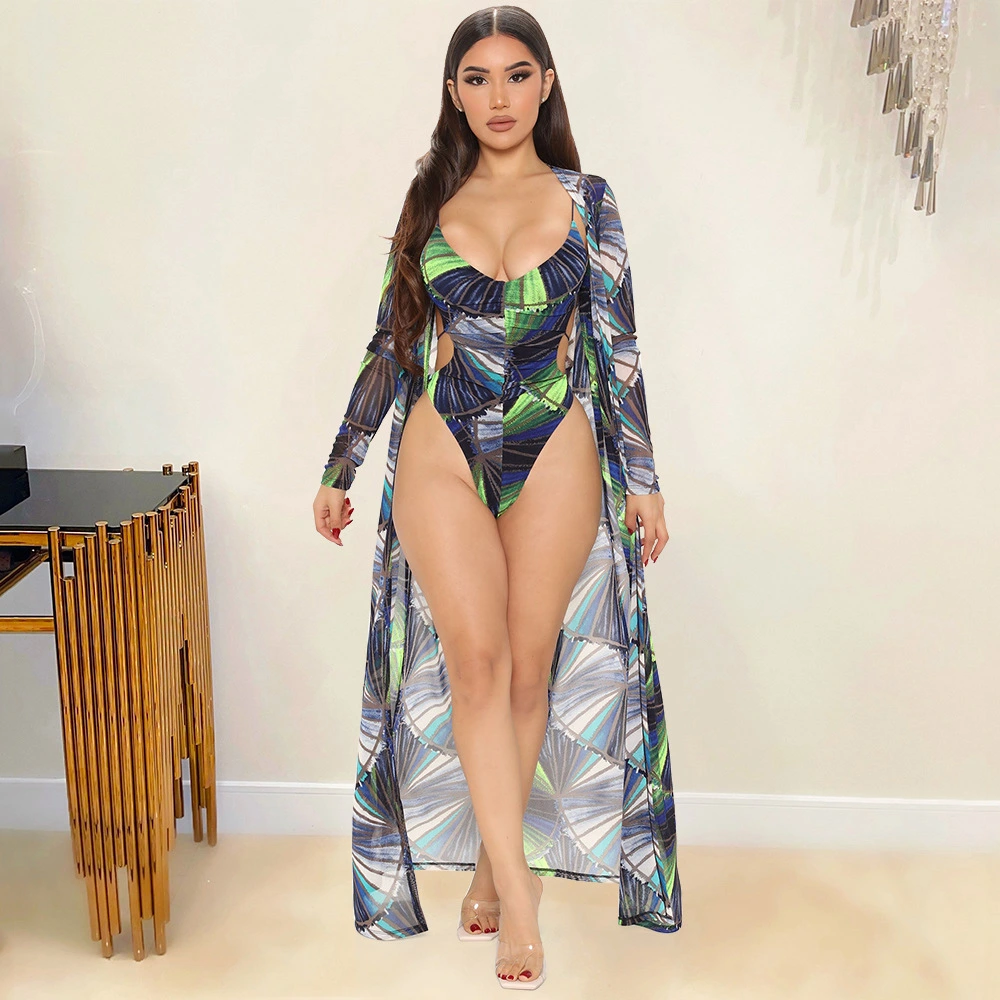 Women's Swimsuit Two-piece Long-sleeved Shawl