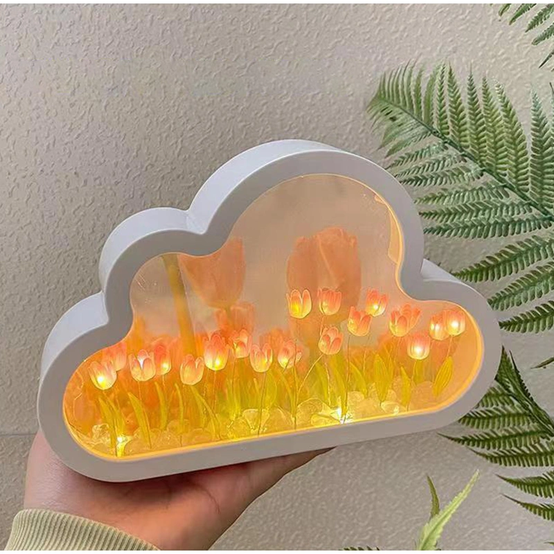 Handmade DIY Cloud Tulip Mirror Small Night Light