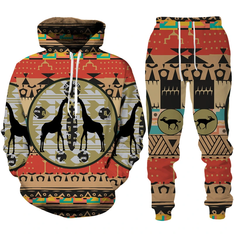 Printed Casual Men's Hooded Sweater Suit