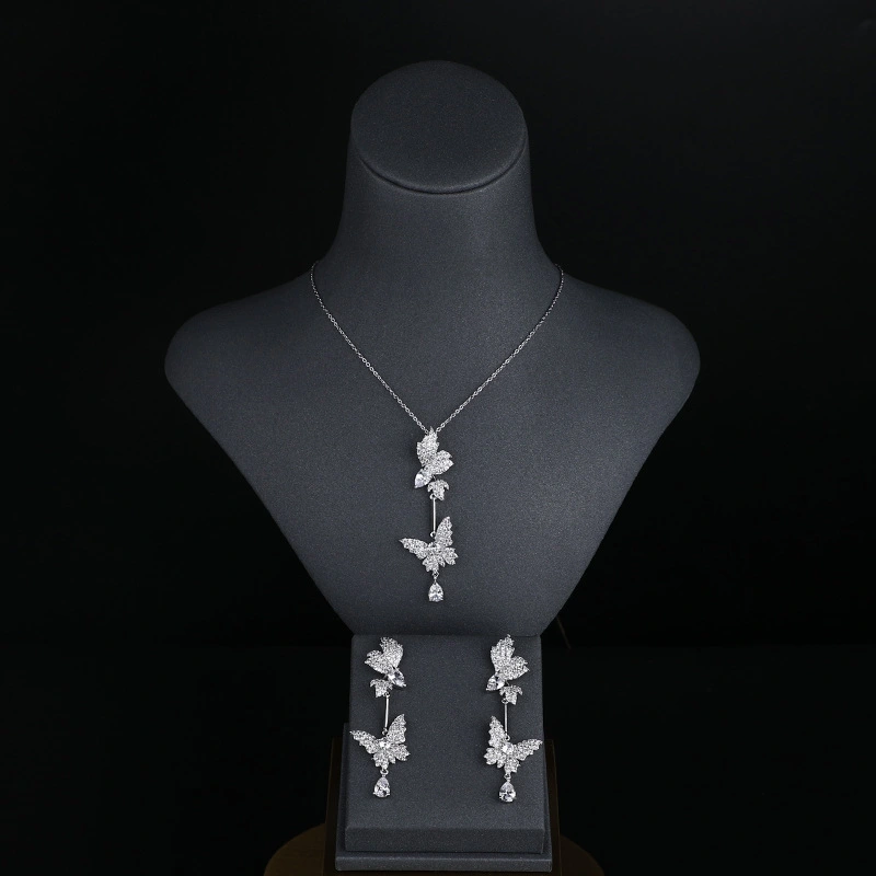 Butterfly Set Chain High-end Zircon Earrings Necklace