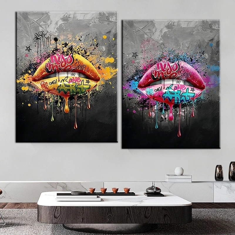 Street Graffiti Colorful Mouth Decorative Painting Living Room Bedroom HD Canvas