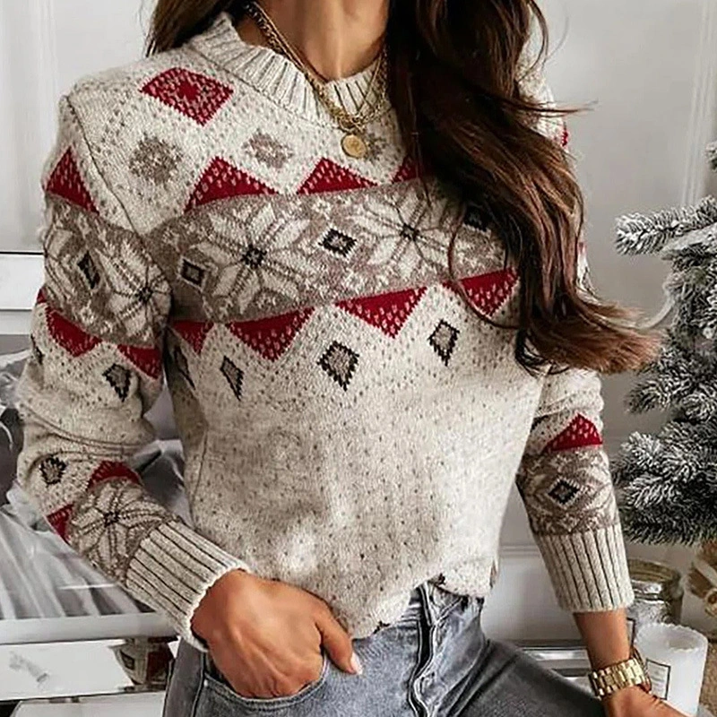 Geometric Rhombus Contrast Color Sweater Warm