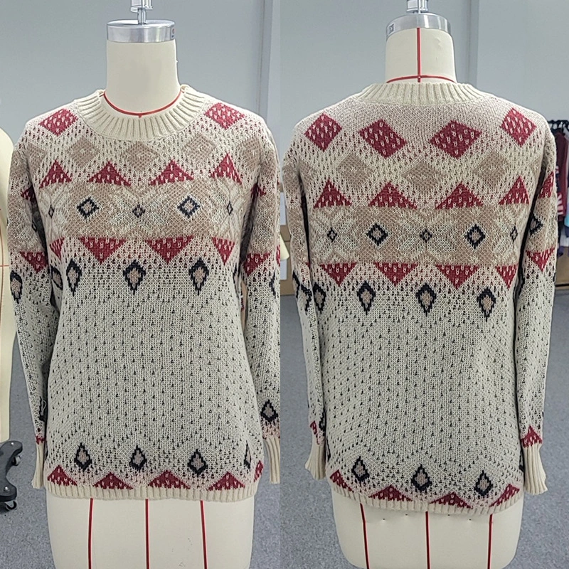 Geometric Rhombus Contrast Color Sweater Warm