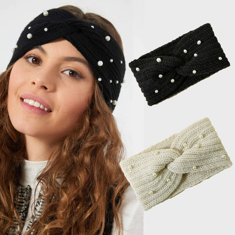 Beautiful Knitted Wool Cross Pearl Hairband