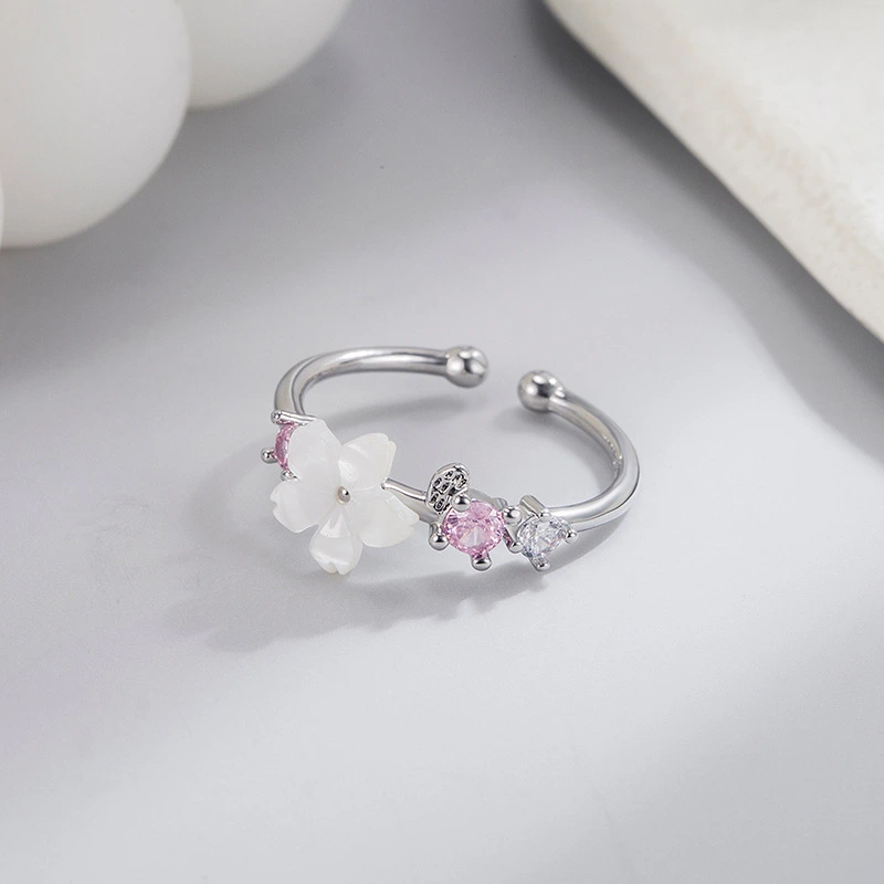 Shell Cherry Blossom Elegant Ring Female Diamond Simple Sweet