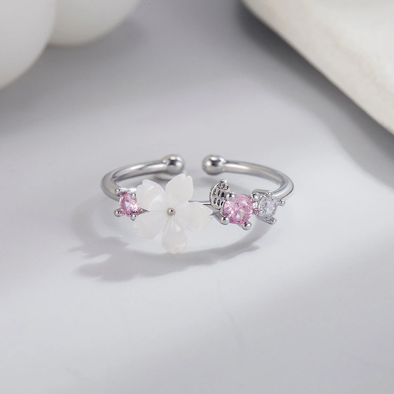 Shell Cherry Blossom Elegant Ring Female Diamond Simple Sweet