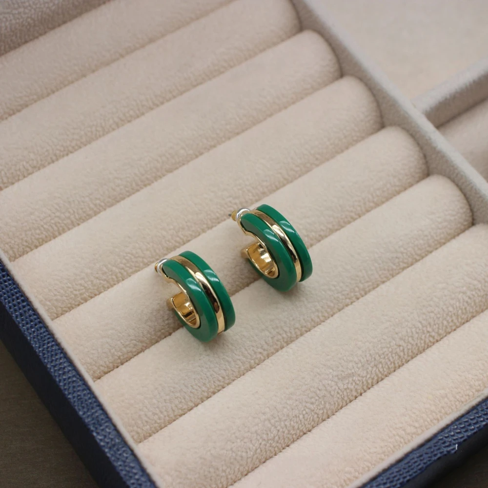 Green Acrylic Metal Inlaid Earrings