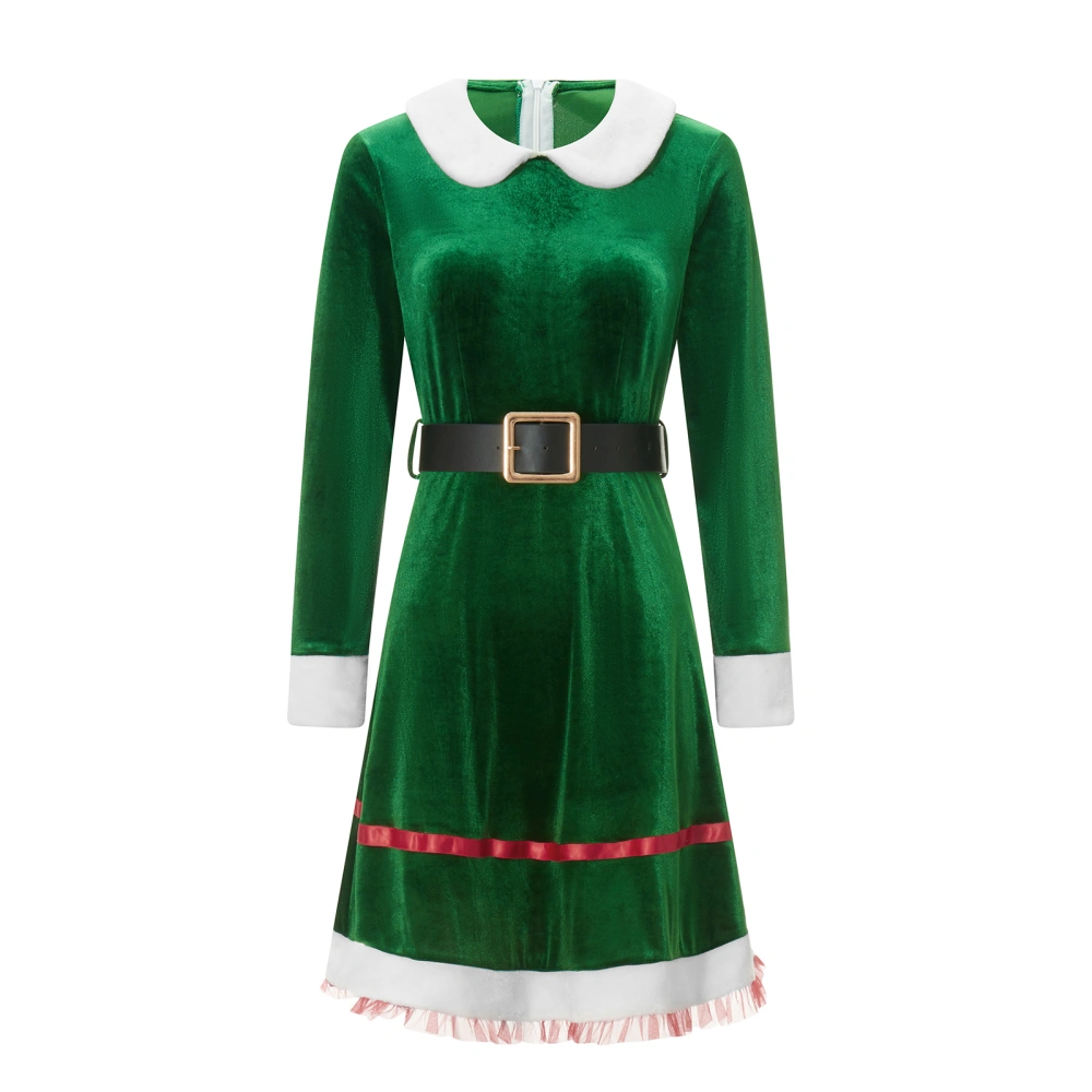 Women Elf Costume Dress Belt Stripe Over Knee High Socks Elf Hat Shoes