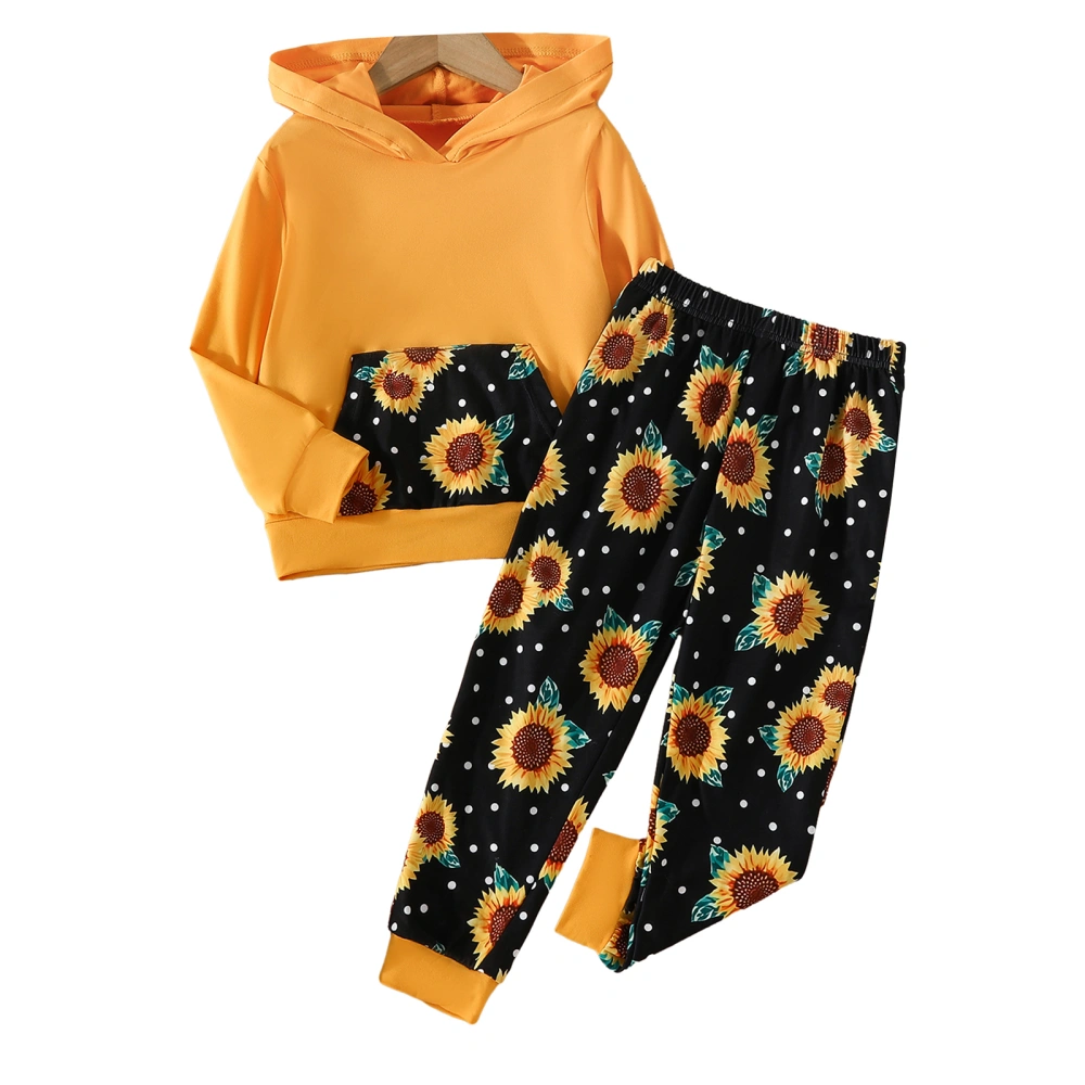 Toddler Girl 2Pcs Fall Outfits Long Sleeve Sunflower Hoodie + Pants